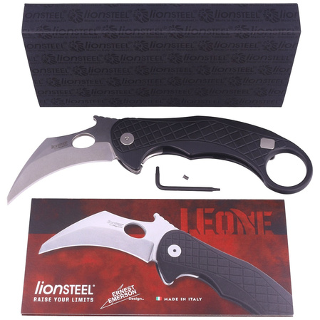 LionSteel L.E.One Knife Black Aluminum, Stonewashed MagnaCut by Emerson Design (LE1 A BS)