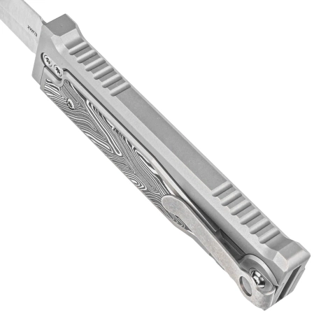 Reate Knife EXO-M OTF Gravity D/E Bead Blasted Titanium/Damascus Black-White G10, Satin Elmax