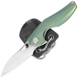 Bestech The Reticulan Neck Knife Green Titanium, Damascus by Elijah Isham (BT1810I)