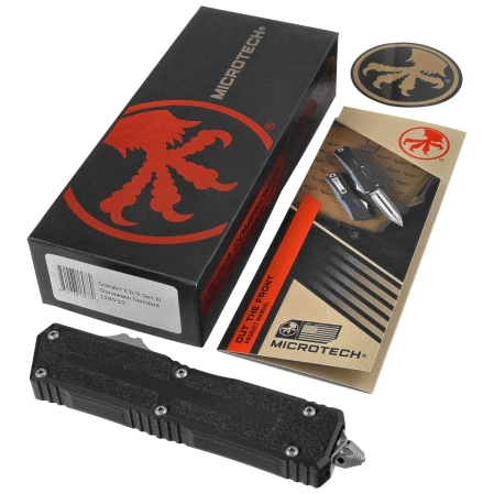 Microtech Scarab II Gen III D/E OTF Knife Black Aluminum, Stonewashed M390MK by Tony Marfione (1280-10)