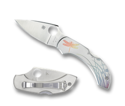 Spyderco Dragonfly Tattoo Stainless, Satin Plain VG-10 by Sal Glesser Knife (C28PT)