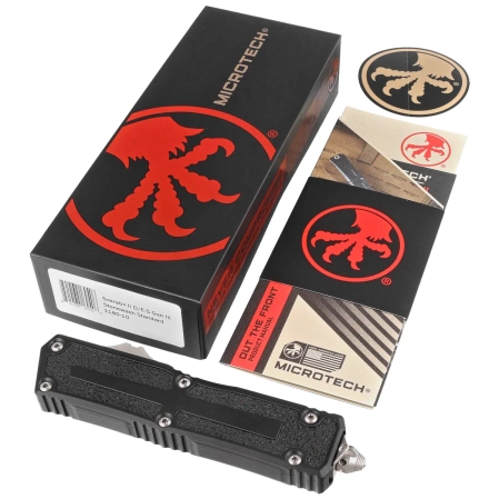 Nóż automatyczny OTF Microtech Scarab II Gen III D/E-S Black Aluminium, Stonewashed M390MK by Tony Marfione (1180-10)