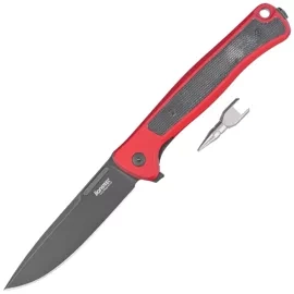 LionSteel Skinny Knife Red Aluminum/Black Canvas Micarta, Old Black MagnaCut by Molletta (SK01A RB)