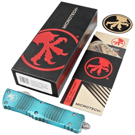 Microtech Combat Troodon D/E Weathered Turquoise Aluminium, Apocalyptic M390 by Tony Marfione OTF automatic knife (142-10APWTQ)