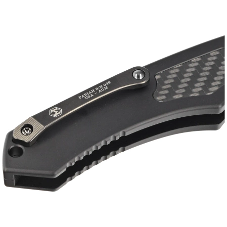 Nóż automatyczny Heretic Pariah-A Custom DLC Aluminium / Carbon Fiber Inlays, Blued Baker Forge AuroraMai Damascus by Tony Marfione Jr.