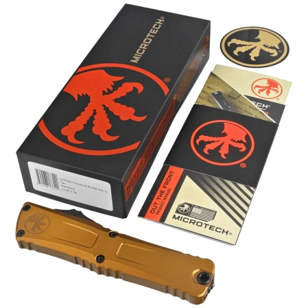 Nóż automatyczny OTF Microtech Combat Troodon Gen III Bowie Tan Aluminium, Black M390MK by Tony Marfione (1146-1TA)