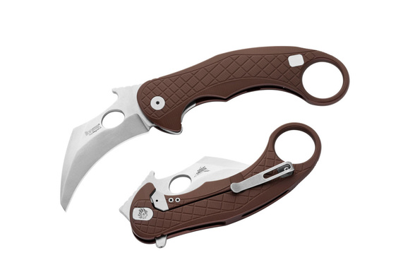 Nóż składany LionSteel L.E.One Karambit Earth Brown Aluminium, Stonewashed MagnaCut by Emerson Design (LE1 A ES)