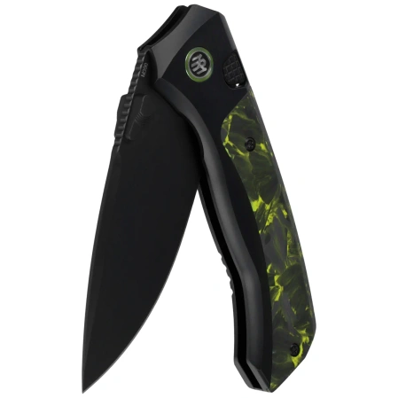 Nóż składany Remette RT-Steed Black Titanium/Black-Green Carbon Fiber, Black DLC M390 (RTWS-BH)