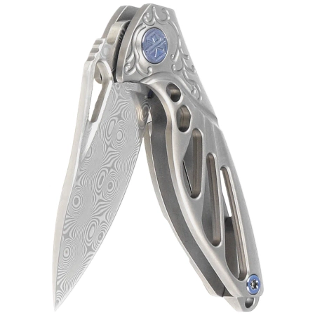 RikeKnife Mini Hummingbird Titanium, Rose Damascus by Richard Wu (RK-MINI-P)