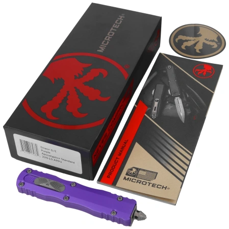 Microtech Dirac D/E OTF Knife Purple Aluminum, Apocalyptic M390 by Tony Marfione (225-10APPU)