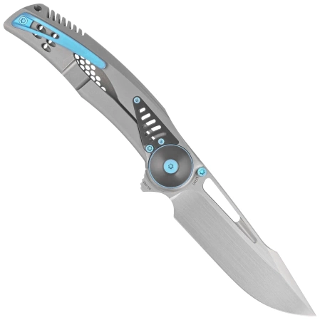Reate GTR Knife Bead Blasted Titanium/Zirconium Inlay, HW Ti-Blue Clip, Hand Satin M390
