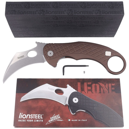 LionSteel L.E.One Knife Earth Brown Aluminum, Stonewashed MagnaCut by Emerson Design (LE1 A ES)