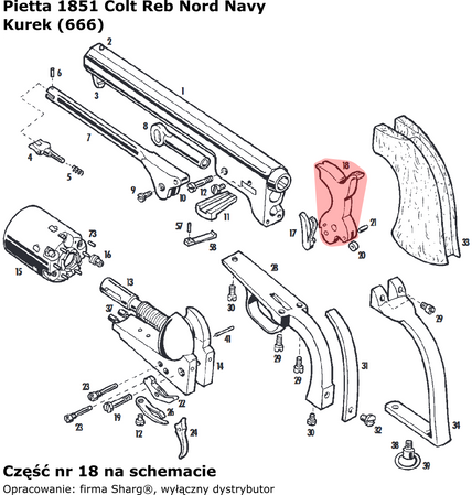 Kurek do rewolweru Pietta 1851 Colt REB Nord Navy, 1860 Colt Army, 1861 Colt Navy (666)