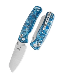 Bestechman Cicada's Wing Knife Blue Patterned Resin, Satin 10Cr15MoV (BMK06Q)