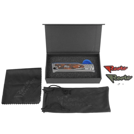 Reate EXO-M Gravity Drop Point Knife Bead Blasted Titanium/Damascus Orange-Black G10, Satin Elmax