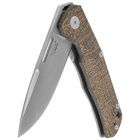LionSteel Q4ttro Knife Green Burlap Micarta/Titanium, Satin MagnaCut by Molletta (Q4 BGR)