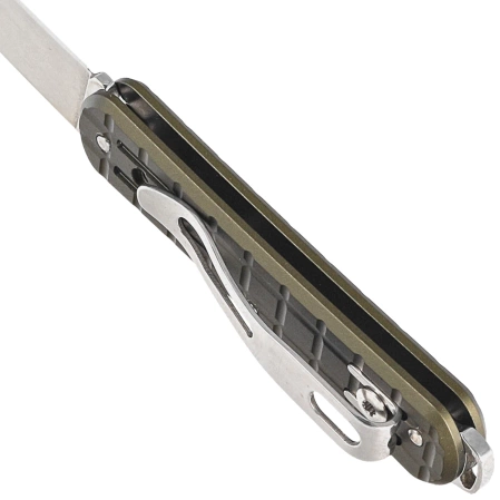 Fox Vulpis Grenade Pattern Military Green Aluminum Knife, Polished N690Co (FX-VPGP130 MG)