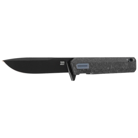 Tekto F2 Bravo Knife Black Forged Carbon Fiber, Blue HW/Clip, Black D2