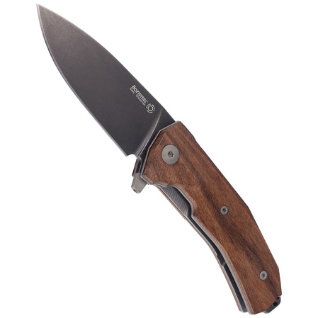 LionSteel KUR Knife Santos Wood, Black PVD/Stonewashed Sleipner by Molletta (KUR BST)