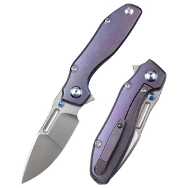 Remette TwoFace Knife Blue Stonewashed Titanium, Fine Grinding Pearlescent M390 (DSTF-B)