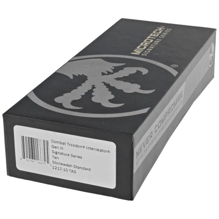 Microtech Combat Troodon Gen III Interceptor Signature OTF Knife Tan Aluminum, Stonewashed M390MK by Tony Marfione (1217-10TAS)