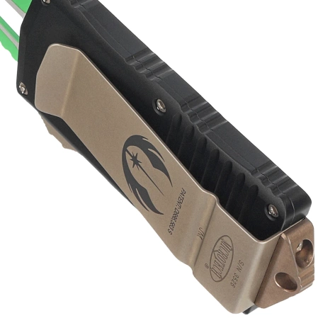 Microtech Exocet T/E Jedi Master OTF Knife Black Aluminum, Green M390 by Tony Marfione (158-1JM)