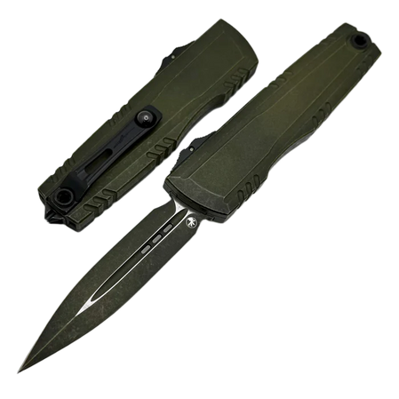 Microtech Luminary ZBP D/E Signature OTF Knife Weathered Grenade Green Aluminum, Weathered Grenade Green M390MK by Tony Marfione (1270-1WGGS)