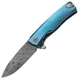 LionSteel ROK Knife Blue Titanium, Chad Nichols Scrambled Damascus (ROK DD BL)