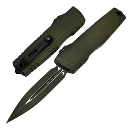 Microtech Luminary ZBP D/E Signature OTF Knife Weathered Grenade Green Aluminum, Weathered Grenade Green M390MK by Tony Marfione (1270-1WGGS)
