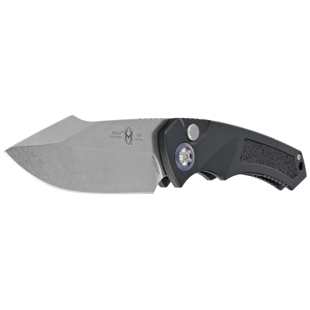 Heretic Knife Pariah Auto Black Aluminum, Stonewashed MagnaCut by Tony Marfione Jr.