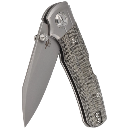 Nóż składany Bestech Tonic Grey Titanium/Black Canvas Micarta, Bead Blast Stonewashed M390 by Colin Maisonpierre (BT2204A)