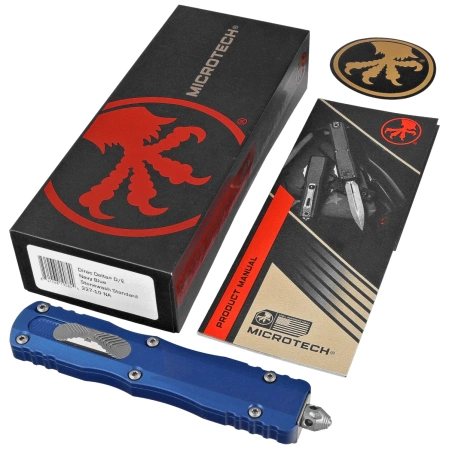 Nóż automatyczny OTF Microtech Dirac Delta D/E Navy Aluminium, Stonewashed by Tony Marfione (227-10NA)