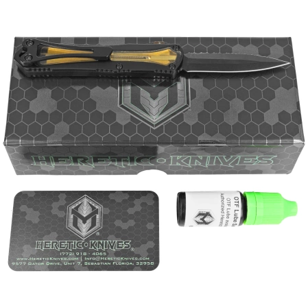 Nóż automatyczny OTF Heretic Manticore S DE Black Aluminum / Ultem, Black DLC Full Serrated MagnaCut by Tony Marfione Jr.