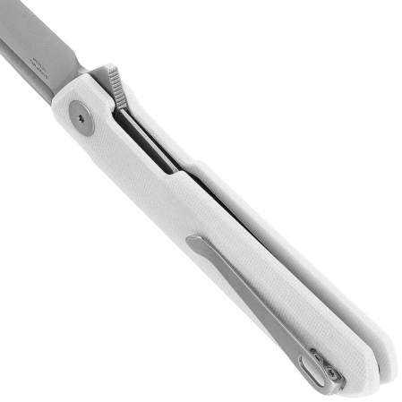 Bestechman Dundee Sheepfoot Knife White G10, Grey PVD/Satin D2 by Ostap Hel (BMK09C)