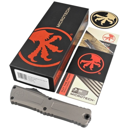 Microtech Combat Troodon Gen III D/E OTF Knife Natural Clear Aluminum, Black M390MK by Tony Marfione (1142-1NC)