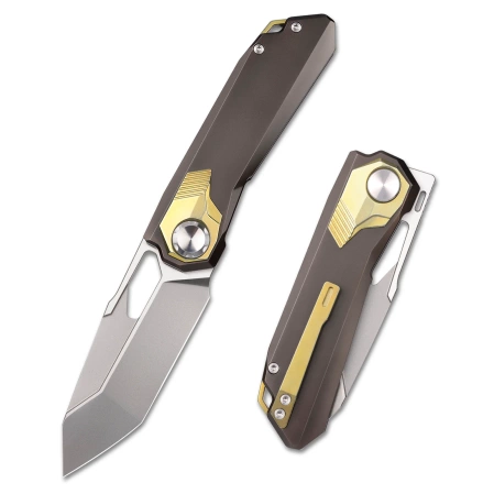 Nóż składany Remette RT-Peregrine Falcon Brown/Gold Titanium, Hand Grinding Pearlescent M390 (RTT1-B)