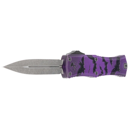 Microtech Hera II Mini D/E Signature Halloween Purple Bats Aluminum, Satin M390MK OTF Knife by Tony and Sean Marfione (1702M-1HWBAS)