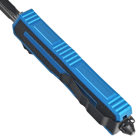 Microtech Scarab II Gen III D/E OTF Knife Blue Aluminum, Black M390MK by Tony Marfione (1280-1BL)