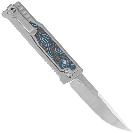 Nóż grawitacyjny Reate EXO-M OTF Gravity Drop Point Bead Blasted Titanium/Damascus Blue-Black G10, Satin Elmax