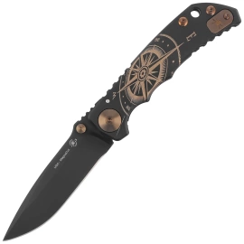 Spartan Blades Harsey Folder Golden Compass Black Titanium, Bronze HW, Black PVD MagnaCut by William W. Harsey (SF5GOLDENCOMPASS)