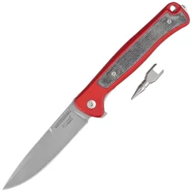 LionSteel Skinny Knife Red Aluminum/Black Canvas Micarta, Stonewashed MagnaCut by Molletta (SK01A RS)