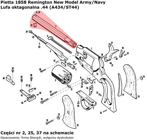 Lufa oktagonalna .44 Pietta 1858 Remington Model Army/Navy (A434/ST 44)