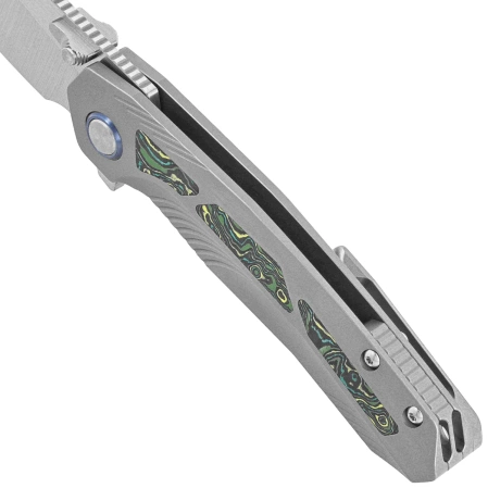 Nóż składany Remette RT-Kestrel Gray Titanium/Green Carbon Fiber, Manual Fine Grinding Satin CPMS35VN (RTPO-A)