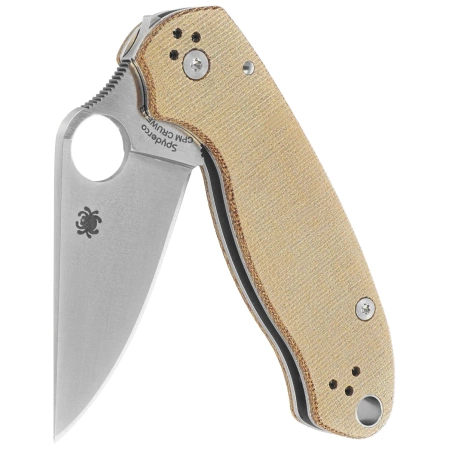 Spyderco Para 3 Knife Brown Canvas Micarta, Satin Cru-Wear by Sal and Eric Glesser (C223MPCW)