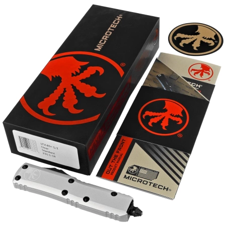 Microtech UTX-85 S/E OTF Knife Natural Clear Aluminium, Black M390 (231-1CR)