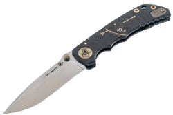 Nóż składany Spartan Blades Harsey Folder ''Plague Doctor'' Black/Gold Titanium, Satin MagnaCut by William W. Harsey (SF5DOCTOR BK)