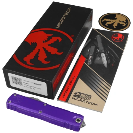 Microtech UTX-85 Gen IV S/E OTF Knife Purple Aluminum, Stonewashed M390MK by Tony Marfione (12314-10PU)