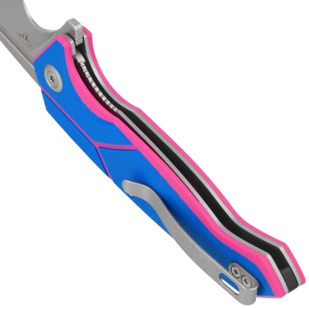 Kubey RBC-1 Knife Blue / Pink G10, Stonewashed 14C28N by Sherif Manganas (KU373C)