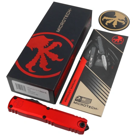 Nóż automatyczny OTF Microtech Ultratech Gen IV D/E Red Aluminium, Black M390MK by Tony Marfione (11224-1RD)