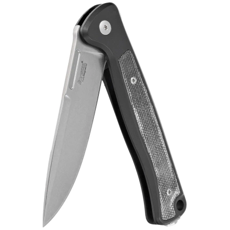 LionSteel Skinny Knife Black Aluminum/ Black Canvas Micarta, Stonewashed MagnaCut by Molletta (SK01A BS)